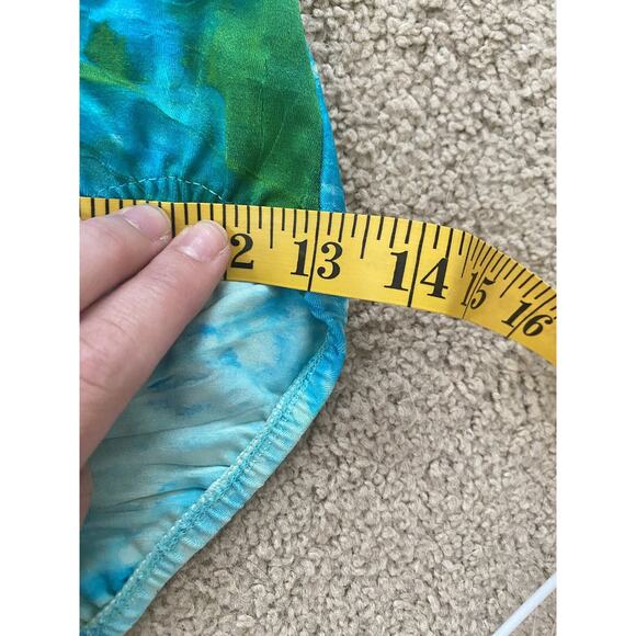 Vintage Christian Dior One Piece Swimsuit Blue Green Tie Dye Bow Strapless RARE - Picture 8 of 12